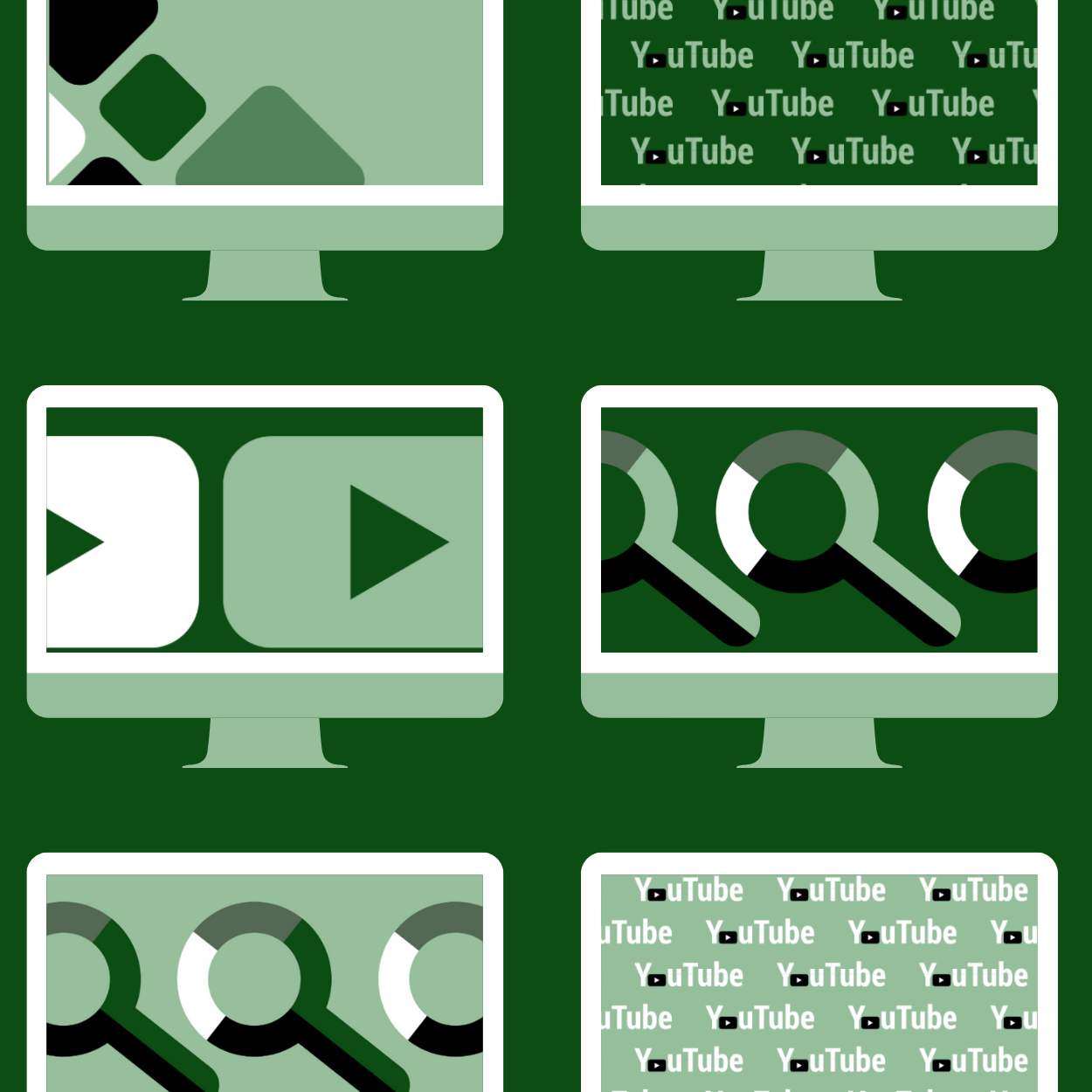 Image of computer screens on a green background with logos to show PMax and Demand gen creative placements